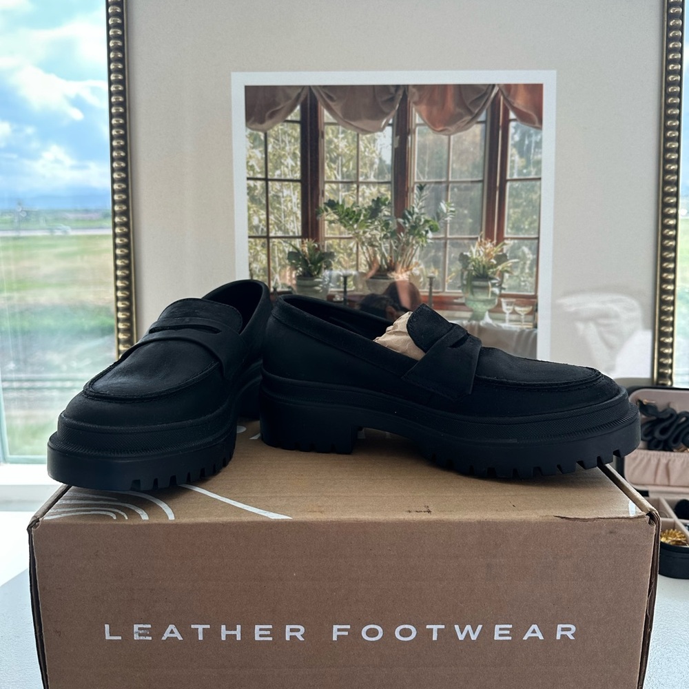 Chunky Black Suede Loafers for Women